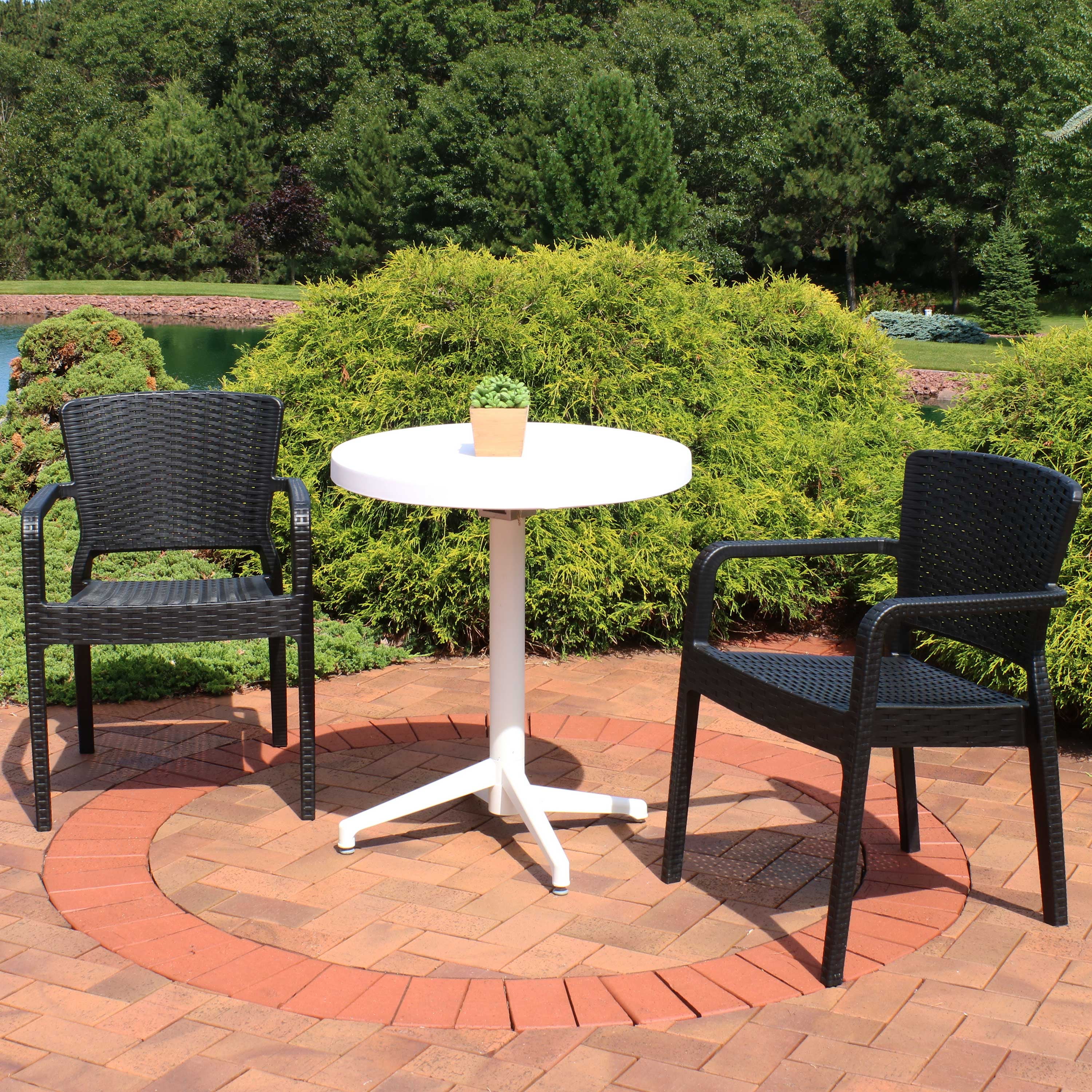 Sunnydaze All-Weather Segonia Outdoor 3-Piece Patio Furniture Dining Set - Includes Round Table 