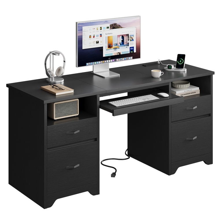 Bestier 59-Inch Executive Desk with Charging Station, Black photo 8