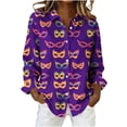 thumbnail image 3 of TaTaai Womens Festival Print Long Sleeve Button Down Shirt Lapel Collar Casual Blouse Open Front Carnival Holiday Top Gift, 3 of 9