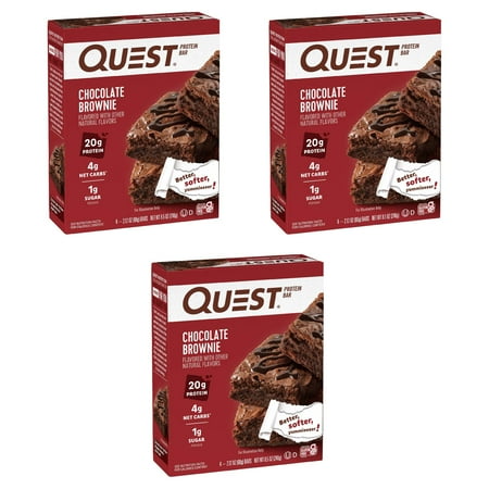 (3 pack) Quest Protein Bar, Chocolate Brownie, 20g Protein, Gluten Free, 4 Count