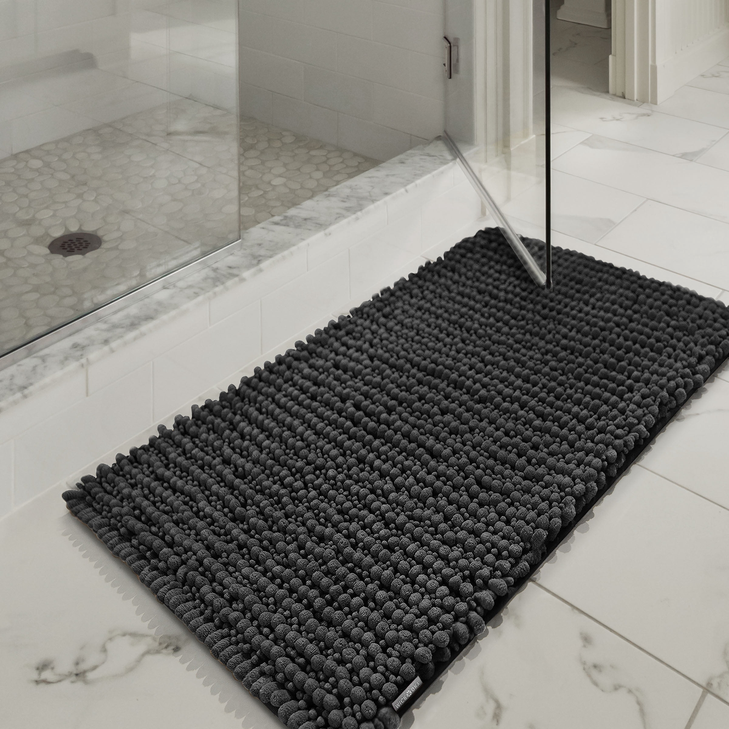 Microdry Chenille Absorbent Memory Foam Bath Mat, 16" x 24", Dark Gray