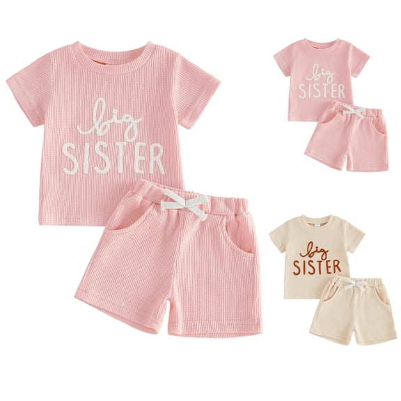 Toddler Baby Girl Clothes Floral Infant Summer Shirt Shorts Set Cute Big Sister Little Sister Matching Outfits