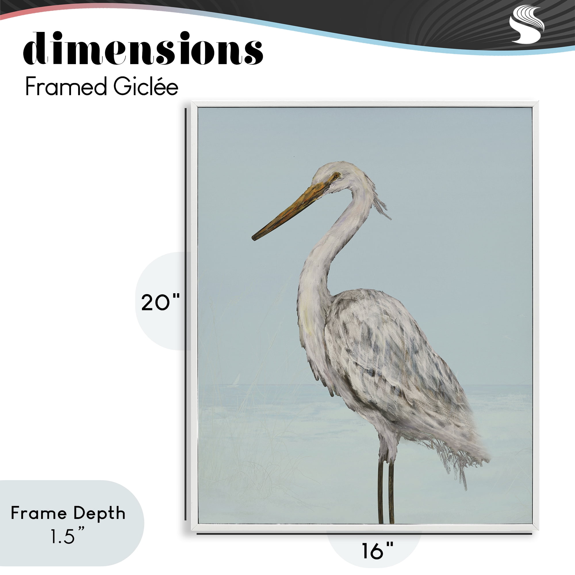 Stupell Industries Coastal Heron Muted Blue White Framed Giclee Art, design by Julie DeRice