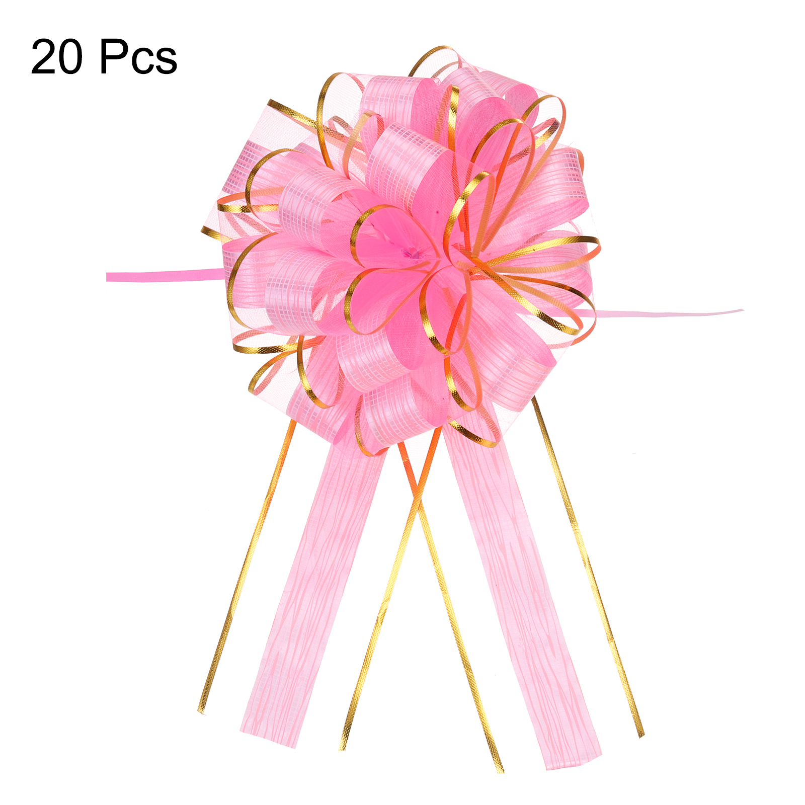 20pcs 8 Inch Large Pull Bow Gift Wrapping Bows Ribbon Organza Pink for Wedding Presents Christmas Party