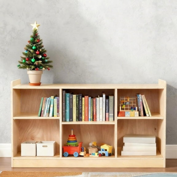 Memoryfield Wooden Storage Shelf Bookcase, Kids 5-Compartment Toy & Book Organizer with Adjustable Dividers, for Playrooms, Nurseries & Classrooms