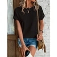 thumbnail image 6 of JGGSPWM Women's Summer Trendy Going Out Loose Comfy Dressy Casual Eyelet Short Sleeve Pullover Blouse Tops Black L, 6 of 6