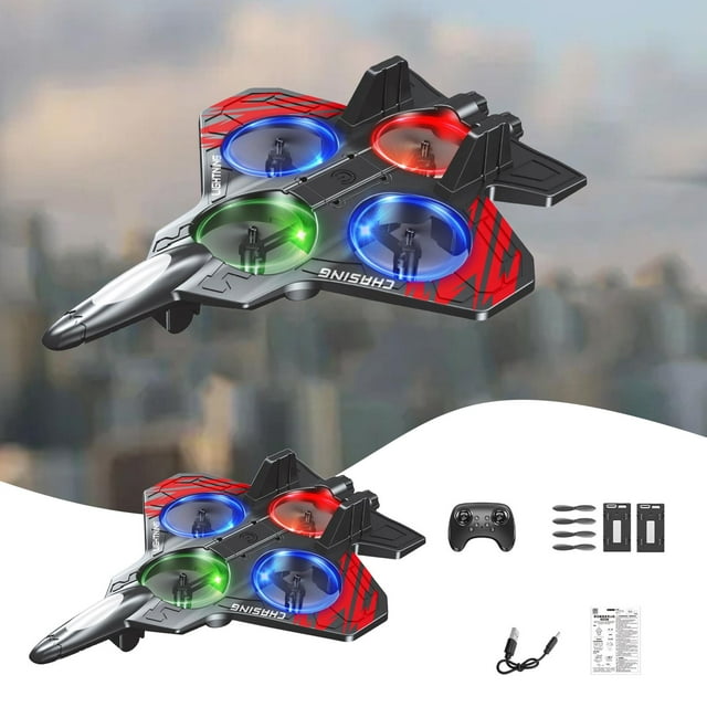 Avión de control remoto de espuma, helicóptero de hobby, portátil, fácil de volar, 6 canales, juguete volador para exteriores, avión de EVA, dos baterías rojas