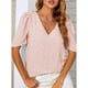 thumbnail image 5 of Top de jacquard con escote en pico, mangas cortas abullonadas, camiseta holgada - Rosa XXL Summer Chic, 5 of 8