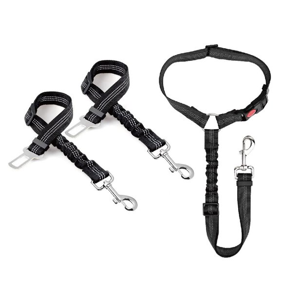 Dog Car Safety Adjustable Leash Vehicle Seat Belt Clip Pet Supplies Harness Safe Adjustable Cushioning Elastic Reflective Rope55X2.5cm grey He Qiyong unisex