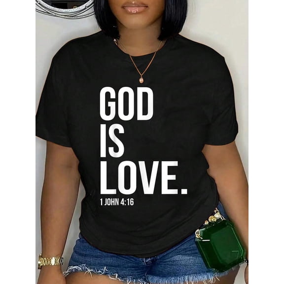 100% Cotton God Is Love Bible Scripture Verse Christian T-Shirt Print Round Neck Cotton T-Shirt, Summer Women's Tops, gift