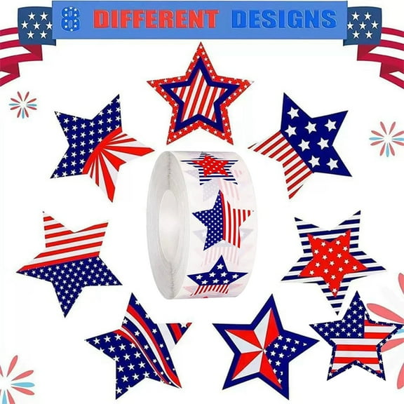 Coollooc Independence Day Stickers Star American Flag Stickers Labels 500PCS, 4th of July Sticker Roll Small Waterproof Memorial Day Sticker Vote Stickers, Independence Day Decor