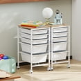 thumbnail image 4 of Costway 5-Drawer Arts Rolling Storage Cart with Wooden Tabletop & Lockable Wheels for Office Natural + White, 4 of 11