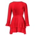 thumbnail image 1 of Robes Grande Taille Nœud devant Col en V Volants Manches Longues Imprimé Floral Robe Mini Femme Rouge TG, 1 of 4