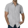 thumbnail image 2 of Huesdet Men's Cotton Linen Short Sleeve Shirts Casual Lightweight Button Up Shirts Vacation Beach Summer Tops with Pocket(Grey,XXL), 2 of 6