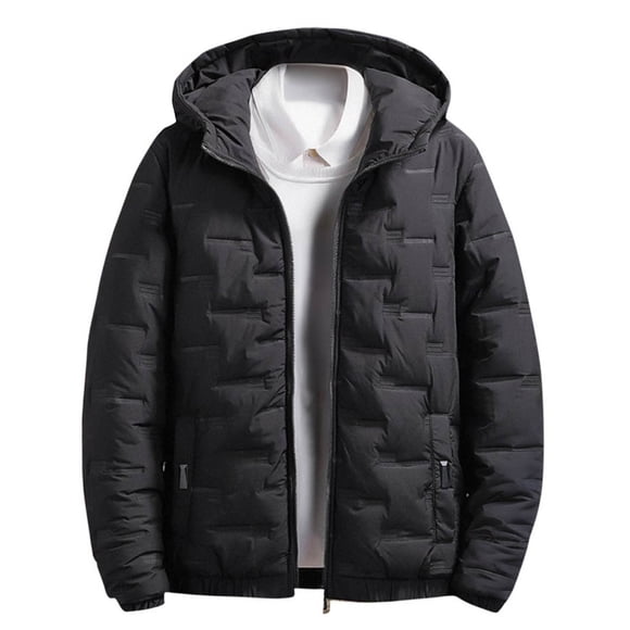 Miluxas Thickened Cotton Jacket for Men Patchwork Winter Warm Hooded Coat Casual Outerwear Black 6(M)