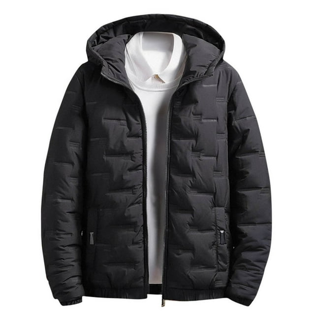 Miluxas Thickened Cotton Jacket for Men Patchwork Winter Warm Hooded Coat Casual Outerwear Black 6(M)