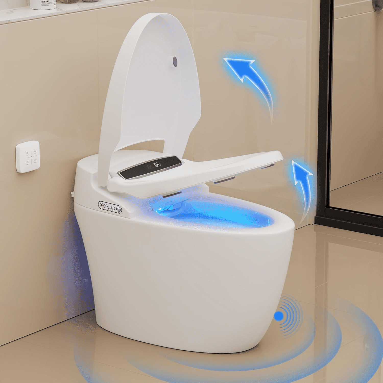 Smart Toilet with Heated Seat and Night Light, Tankless Toilet, Modern One-piece Toilet Standard Comfort Height Toilet with Auto Flush, Automatic Opening and Closing of Flap/Seat, Slow Close