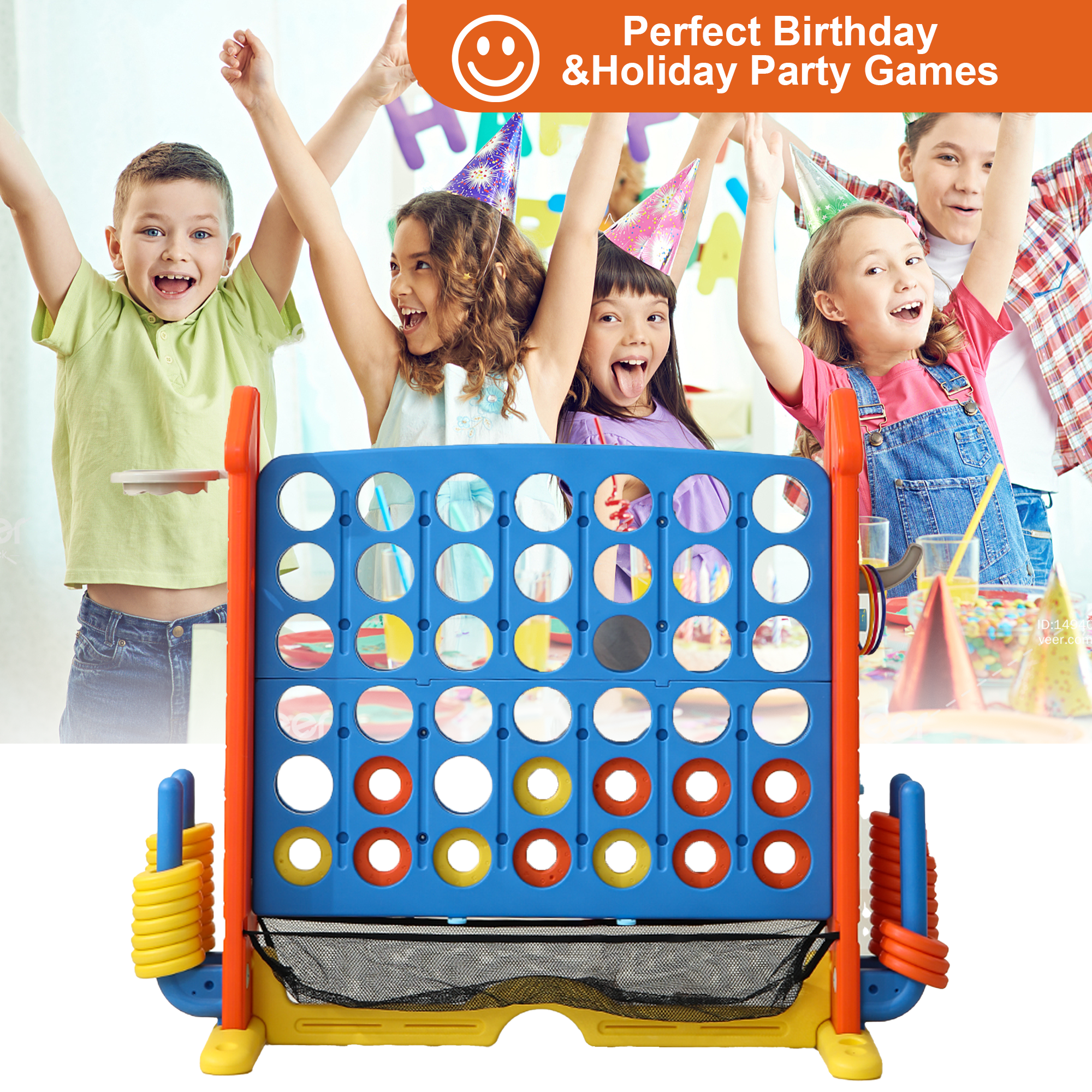 Aukfa 4-to-Score Giant Game Set,Giant 4 Row Game with Carrying Bag & Tail Design for Holiday Parties/Family Gatherings,Orange