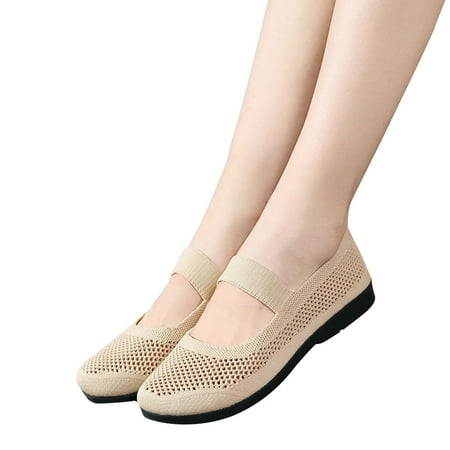 Miluxas Women s Flats Clearance Mesh Slip On Shoes Breathable Loafers Espadrilles Flats Soft Womens Casual Shoes Khaki 7(39)