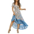 thumbnail image 3 of Mujer Verano Vestido Boho Largo Manga Corta V Cuello Irregular Hem Tie Up Vestido Floral Nituyy Vestido Floral Bohemio Cuello V Largo Verano Mujer, 3 of 5