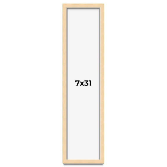 7x31 Frame Natural Wood Picture Frame | 0.75 Inch Moulding Width | with UV Acrylic Plexiglass, Foam