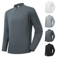 thumbnail image 2 of ZCFZJW Men's Running Shirt Long Sleeve Quarter Zip up Stand Collar Pullover Lightweight Moisture Wicking Quick Dry Athletic Workout Shirts Dark Gray M, 2 of 4