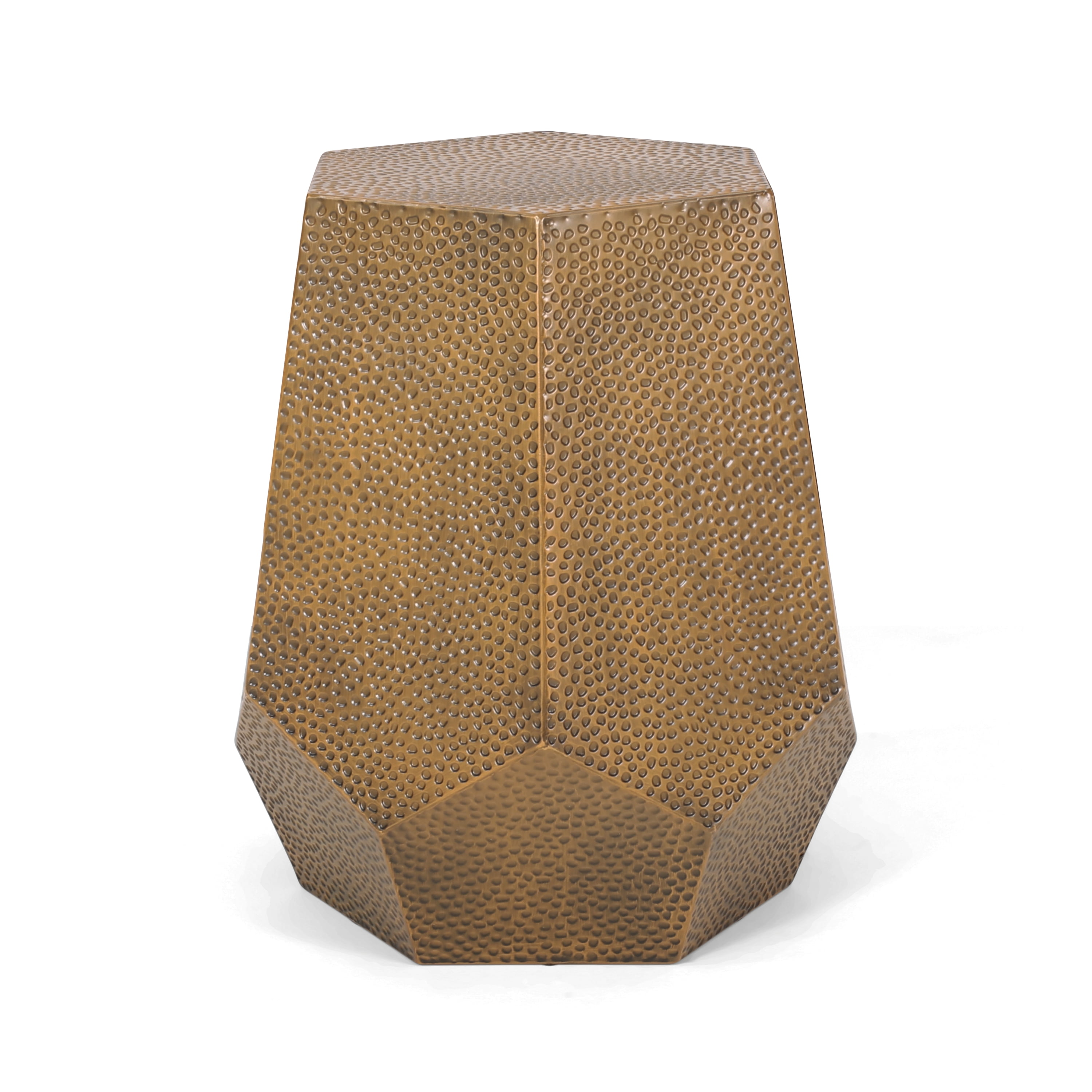 Noble House Minkler Hammered Metal Geometric Side Table, Brushed Antique Gold
