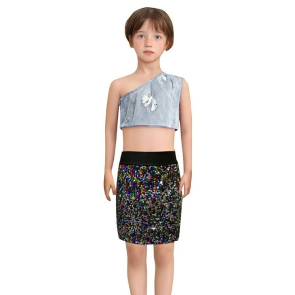 TSADFHJI Little Girls Dresses Size 7-8 Children's Dance Dress Sequin Stretch Wrap Skirt Skirt Skirt 2-10Years Black