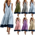 thumbnail image 2 of Oksale Flowy Dresses for Women Trendy Denim Print Deep V Neck Tank Dress with Pockets Loose Cozy Midi Vacation Dresses Purple L, 2 of 10