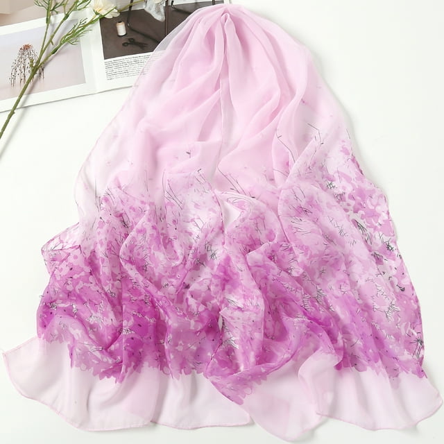 Nvzi Elegante bufanda cuadrada, nueva bufanda de gasa, moda de primavera, bufanda fina estampada, decoración, chal protector solar, 1 pieza (morado)
