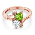 thumbnail image 3 of Gem Stone King 18K Rose Gold Plated Silver Green Peridot White Moissanite and White Diamond Ring for Women (1.60 Cttw, Heart Shape 6MM, Gemstone August Birthstone, Size 9), 3 of 6