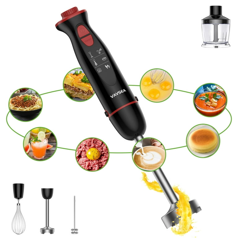 MasterChef Immersion Blender Handheld with Electric Whisk & Milk Frother  Attachments, Hand Held Stainless Steel Stick Emulsifier for Making Baby  Food