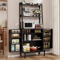 Casendy Kitchen Pantry with Microwave Stand and Storage Shelves, Farmhouse Kitchen Cupboard with Adjustable Shelves, Kitchen Buffet Cabinet with Door for Dining Room, Black