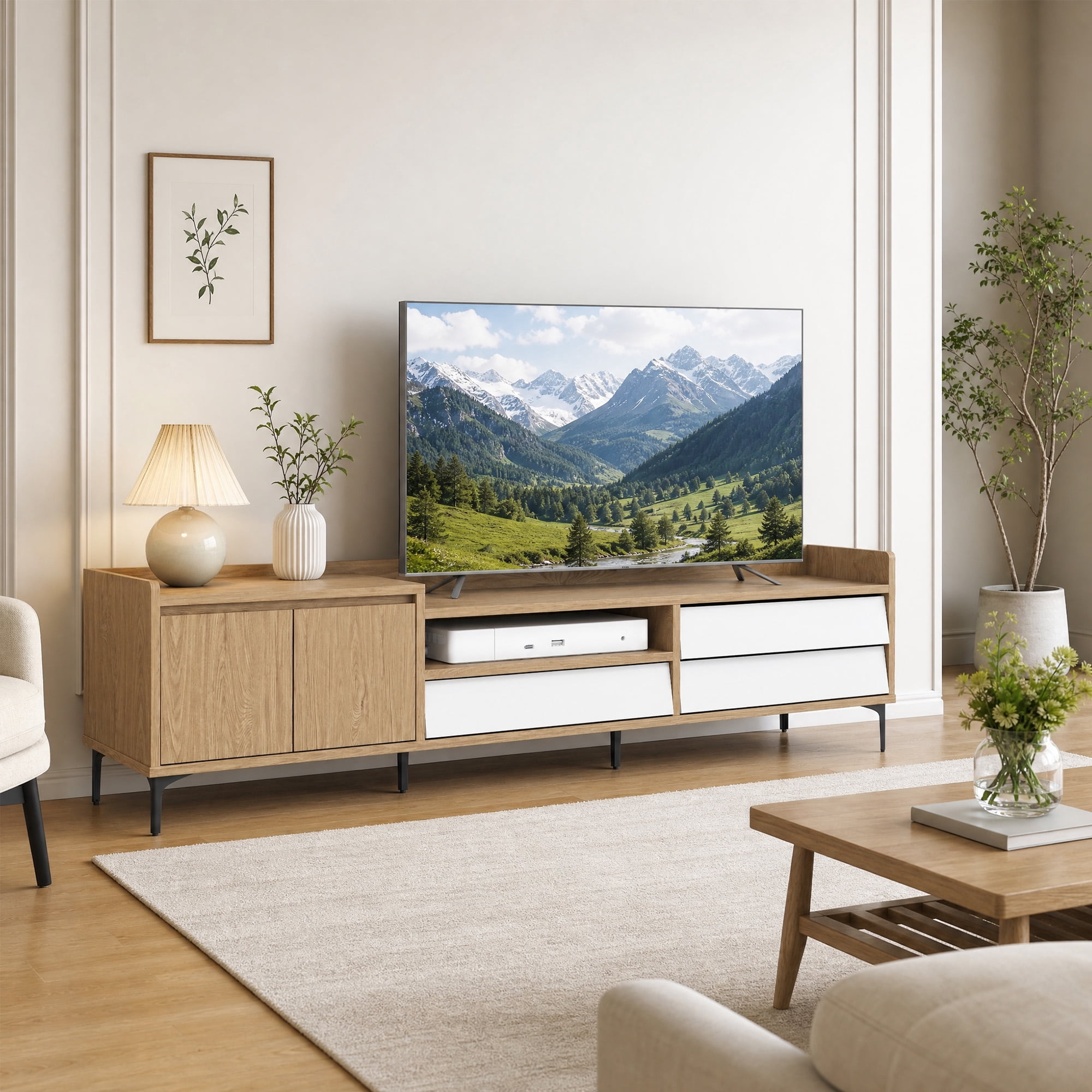 TV Stand for 65/60/55 Inch TVs - Mid-Century Modern Entertainment