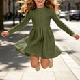thumbnail image 6 of Lutiedan Long Sleeve Dresses for Girls Ribbed Knit Stretch A Line Dress Fall Winter Mock Neck Casual Dress Size 5-15,Green, 6 of 8