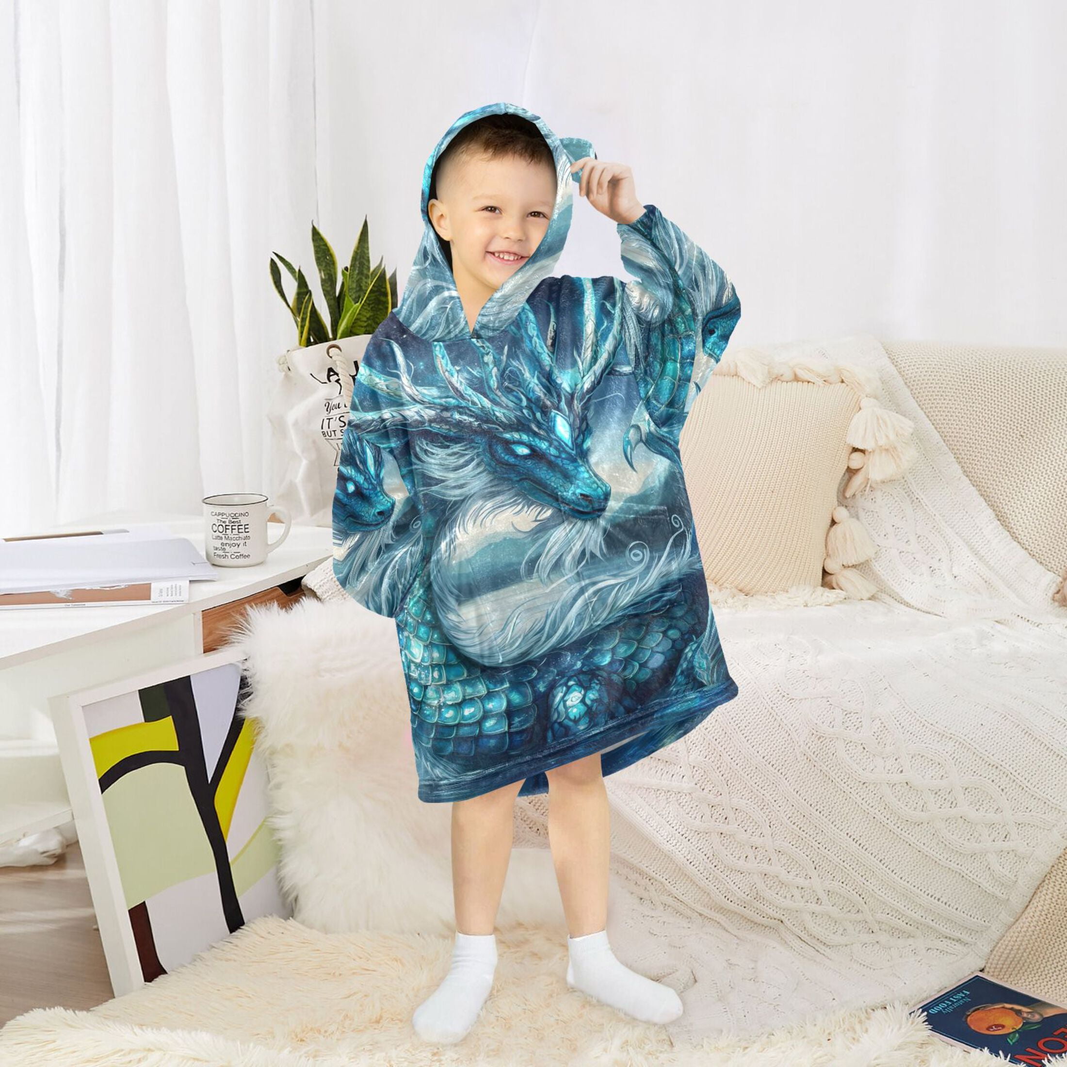 joogoo Wearable Blanket Hoodie Neon Dragon Scales for Flannel Sherpa Pocket 3-14 YR M