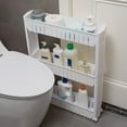 thumbnail image 4 of Plastic Storage Rack 54x12x71cm Movable Storage Rack with Pulley Organizer White Plastic 3-Tier Multi Shelf for Kitchen Living Room Refrigerator Gaps Single Piece JASKFLY, 4 of 9