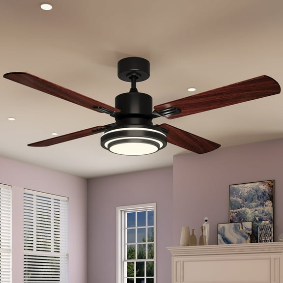 Dextrus 52'' Modern Ceiling Fan with LED Light, 6-Speed & 5-Timer Remote, Dual-Finish Blades - Black
