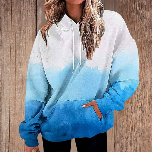 ZMFXJPE Cozy Sweatshirt Sweat Shirts for Women Trendy Cozy Fall Clothes Women Sweat Shirts for Womens Travel Hoodie Women Womens Vintage Sweatshirt, Blue, L