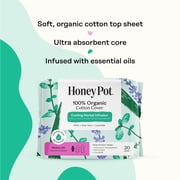 Honey Pot 100% Organic Cotton Cover Cooling Herbal Infusion Regular Pads, 20 Count