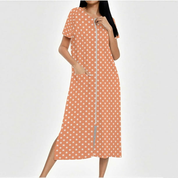 Camisón largo con cremallera para mujer, bata de punto, largo completo, color degradado, con bolsillos