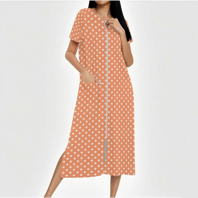 Camisón largo con cremallera para mujer, bata de punto, largo completo, color degradado, con bolsillos