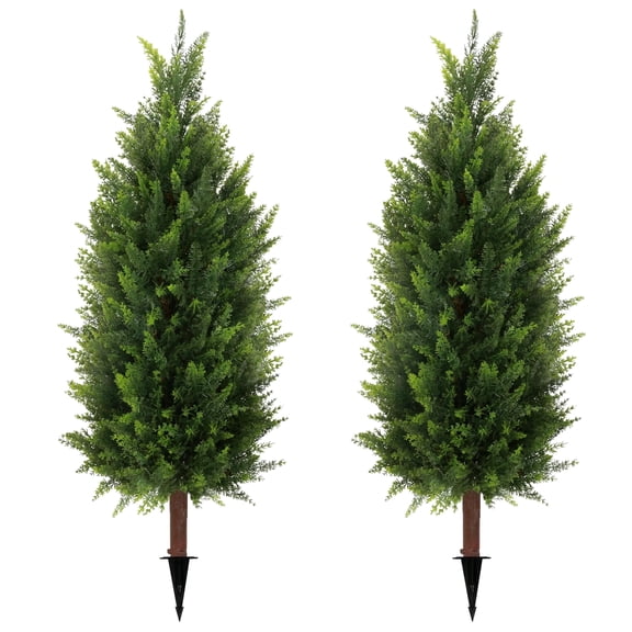 Bibana 35.5" Artificial Cedar Tree, Fake Cedar Shrub Bushes Trees with Spike Faux Topiary Plants Tree for Indoor, Garden, Yard, Porch, Patio Decor(set of 2)