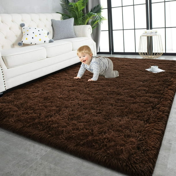 Alfombra TWINNIS de felpa suave antideslizante, 122 x 180 cm, color marrón