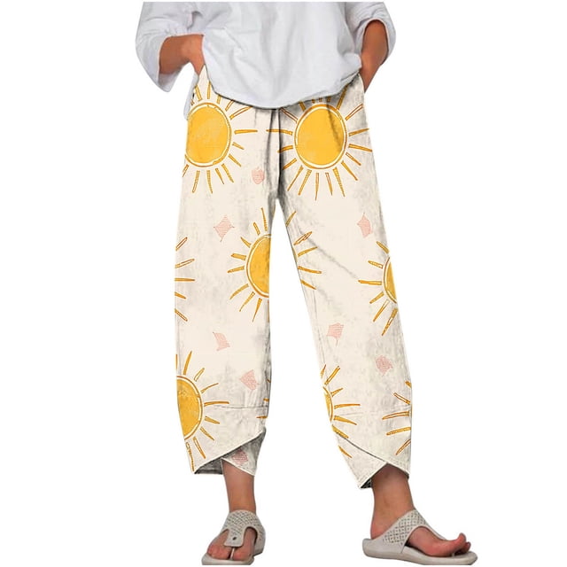 Pantalones de Mujer Traje Verano Cómodo de Moda Impreso Pantalones Recortados, Pantalones Elásticos Casuales