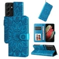 thumbnail image 5 of Cutyskin Case for Samsung S21 Ultra, Wallet Case,PU Leather Flip,Kickstand,Double Magnetic Clasp,Embossed Mandala Flower Lanyard Protective PU Leather Cover for Samsung Galaxy S21 Ultra, Blue, 5 of 12