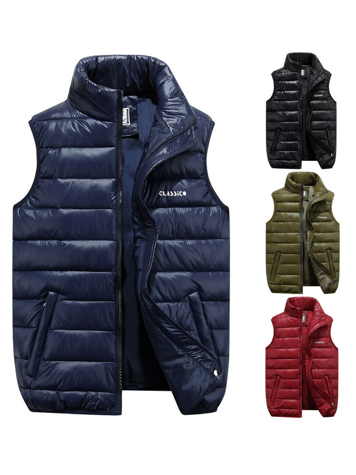 Winter Warm Mens Down Cotton Padded Sleeveless Jacket Vest Waistcoat Parka L-3XL