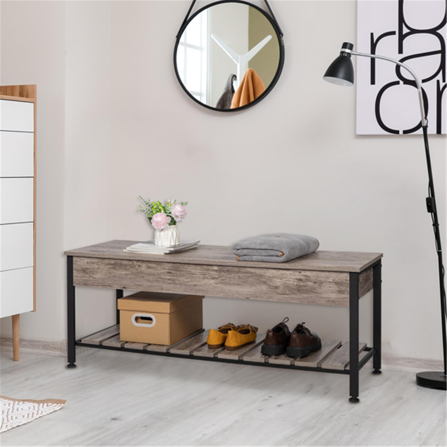 Lift Top Storage Bench with Shelf, Entryway Bench, 47.8''L x 16.1''W x