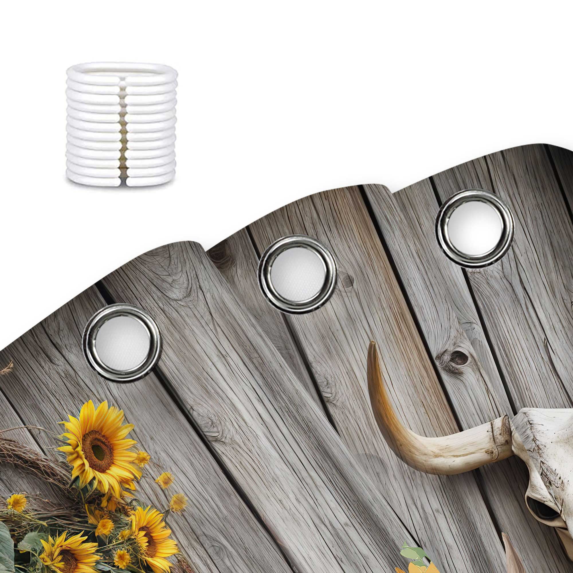 Western Highland Cow Shower Curtain, Farmhouse Cute Cowboy Barn Door Sunflower Bathroom Decor Set, Funny Rustic Cattle in Bucket Fabric Waterproof Bathroom Curtain with Hooks, 70X75in