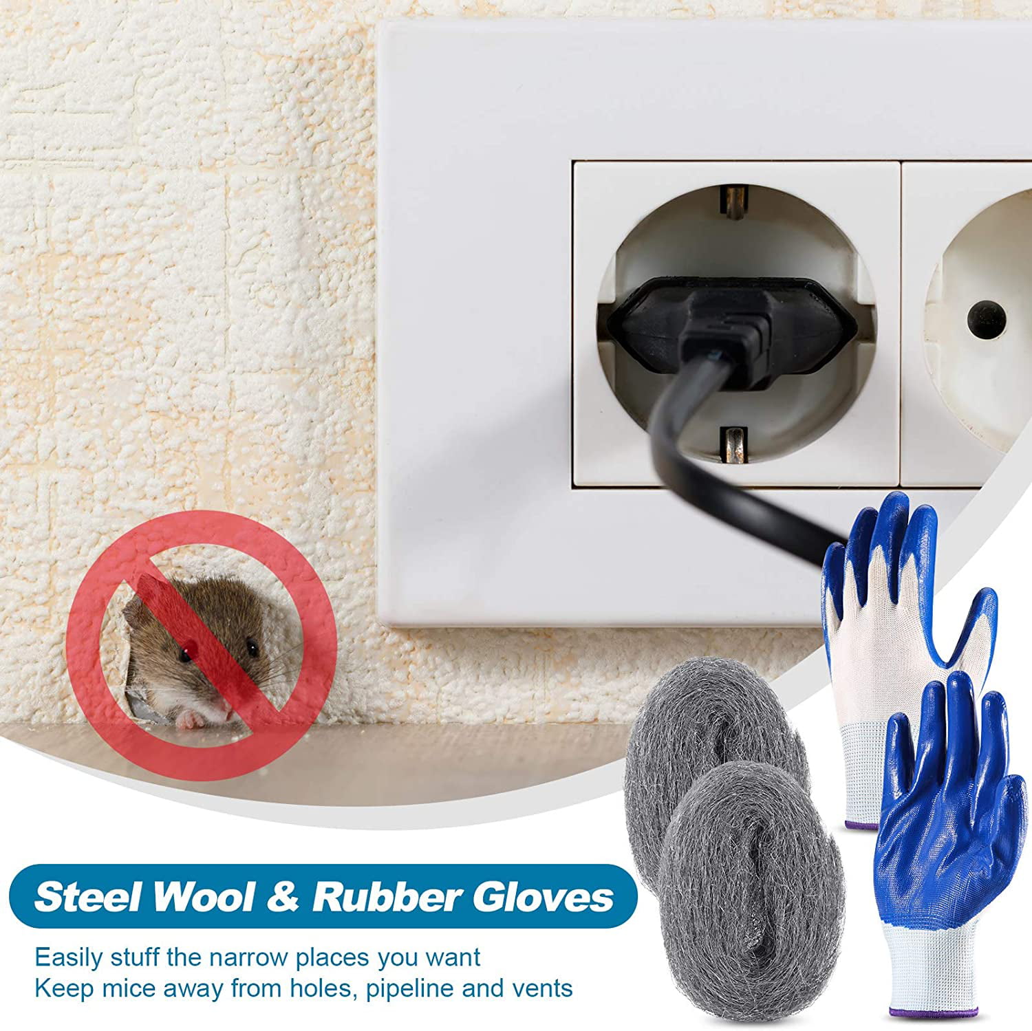 Includes 2 Pieces Coarse Steel Wire Wool and 1 Piece Rubber Work Gloves Hardware Cloth Gap Blocker Keep Mice Away from Hole Vent in Garden House Workshop 3 Pieces Steel Wool Roll Fill Fabric DIY Kit 
